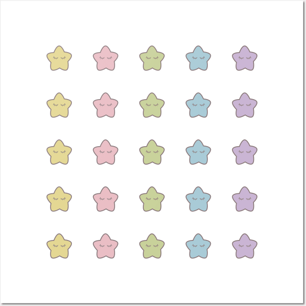 Rainbow colorful Stars with eyelashes Wall Art by My Bright Ink